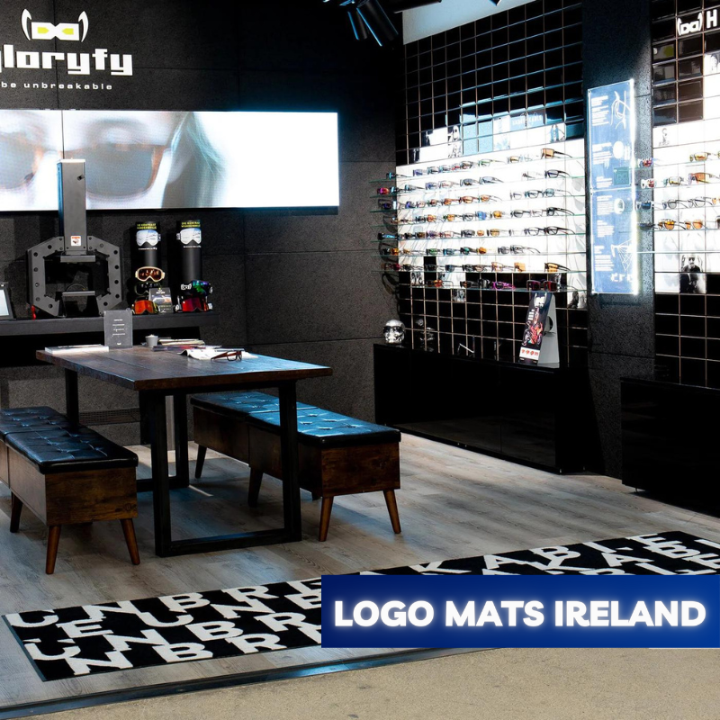black and white color logo mat
