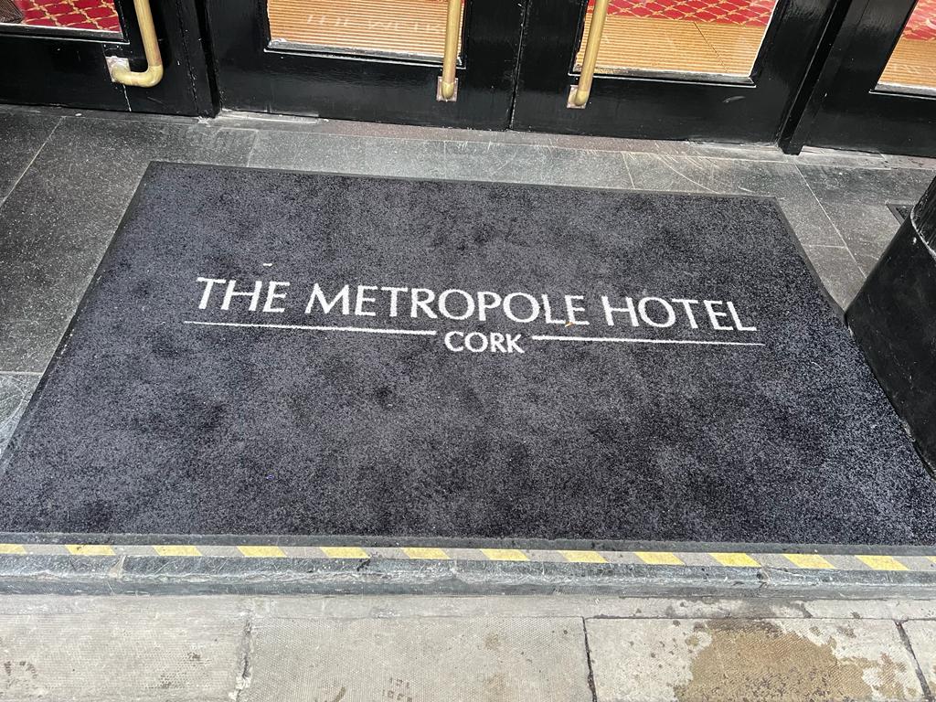 grey custom made washable logo mat outdoor